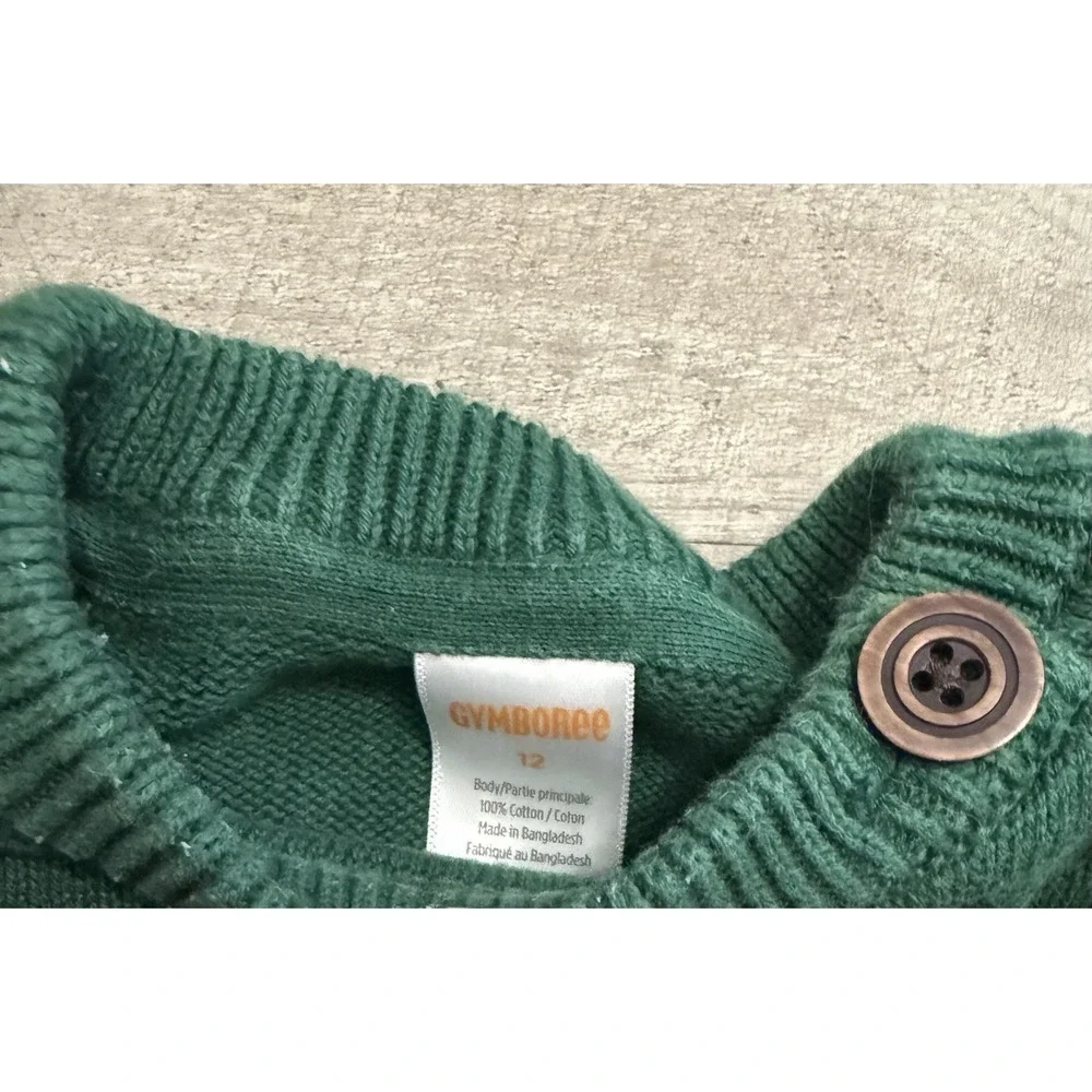 GYMBOREE Boys Green Fox FairIsle Cotton Sweater Size 12 Fall‎ Long Sleeve Button